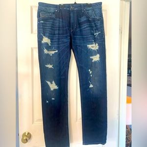 Diesel Thavar Men Size 36x32. Distressed Slim Fit Blue Jeans